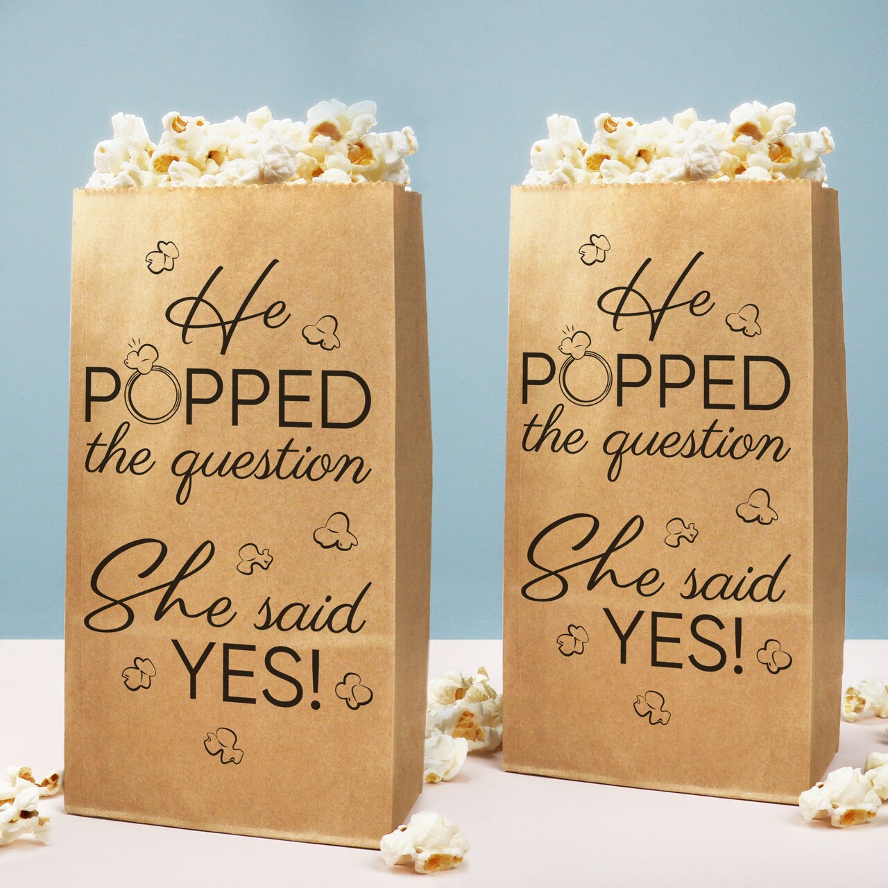 Big Dot of Happiness He Popped the Question She Said Yes Popcorn Bags, Favor Snack Treats, Free-Standing Individual Kraft Brown Paper Bags - 25 Count